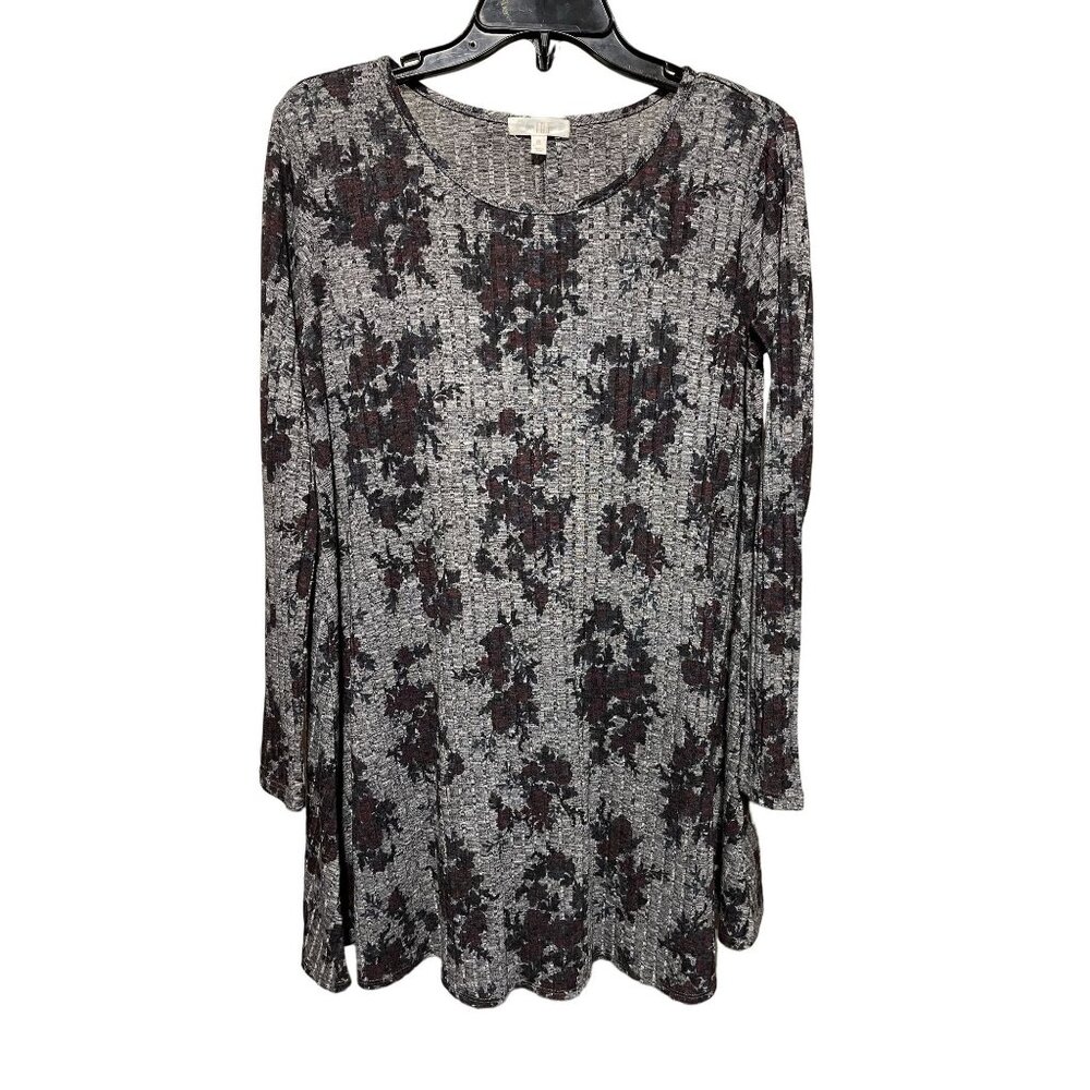 Love Fire Gray Red Black teal Floral pattern crew Neck Long Sleeve Tunic with fl